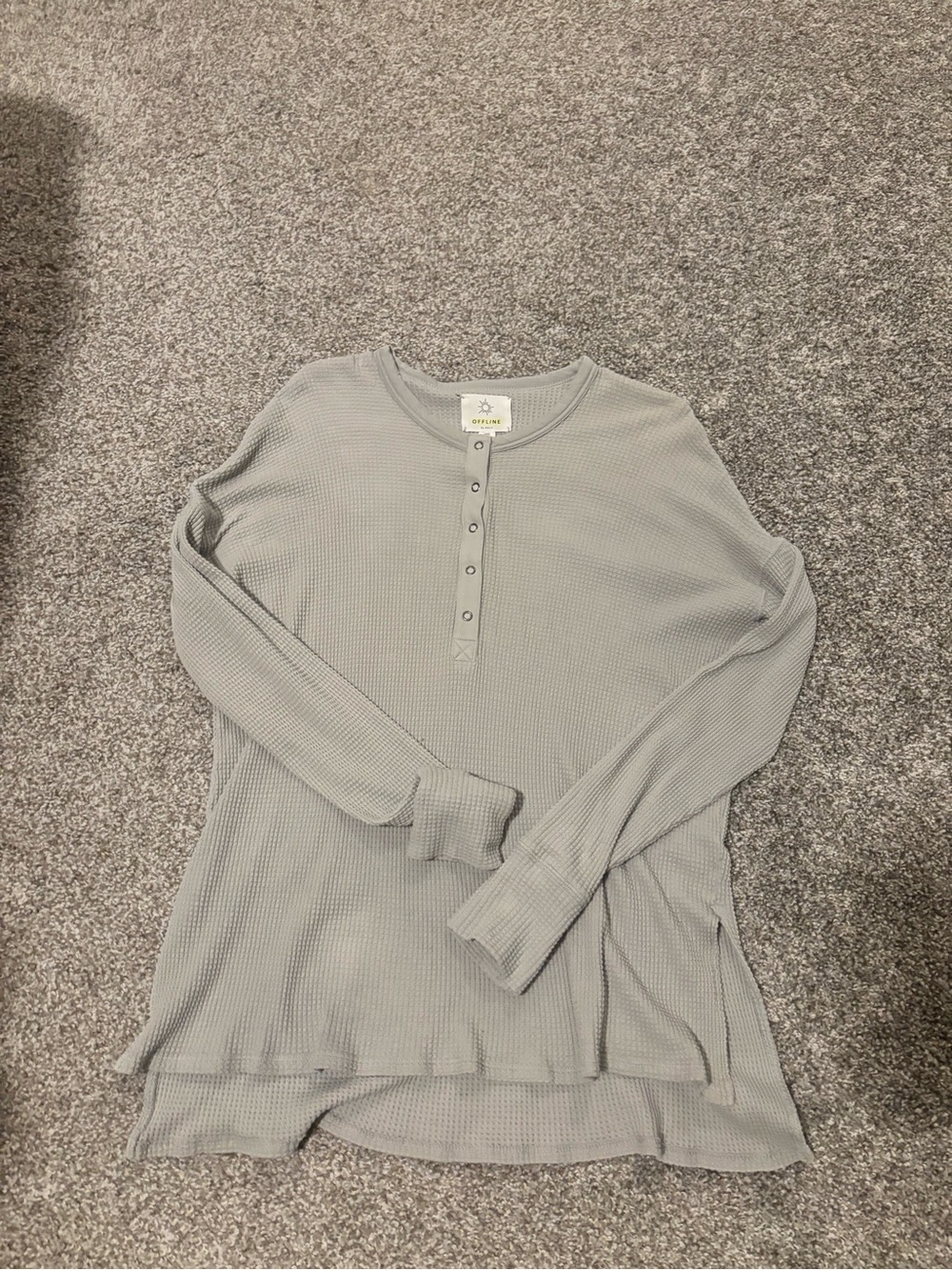 Aerie Offline Light Gray Waffle Henley Top